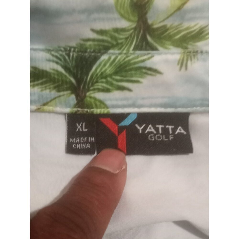 Yatta Golf Polo Shirt Mens Size XL Blue Green Floral Hawaiian Short Sleeve - Picture 9 of 12